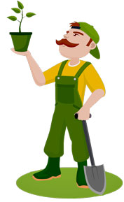 clipart of man holding plant pot and spade